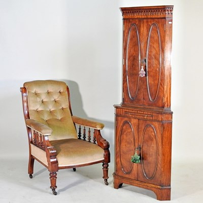 Lot 572 - A Victorian green upholstered armchair,...