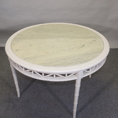 Lot 91 - A cream painted marble top dining table