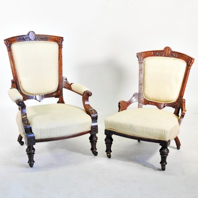 Lot 385 - A pair of Victorian walnut and cream...