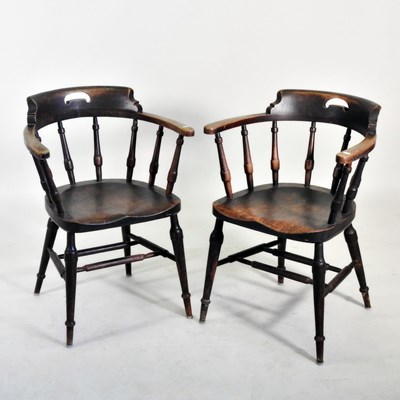 Lot 123 - A pair of smoker's bow armchairs (2)