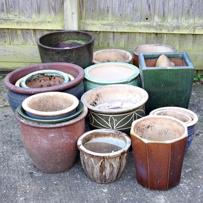 Lot 388 - A collection of various glazed garden pots