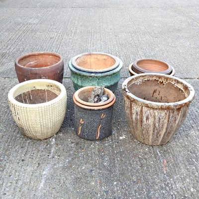 Lot 235 - A collection of glazed garden pots (9)