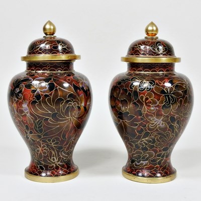 Lot 133 - A pair of cloisonne vases and covers, each...