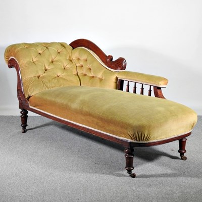 Lot 455 - A Victorian gold upholstered chaise longue, on...