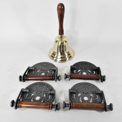 Lot 64 - A brass school bell, together with four GWR...