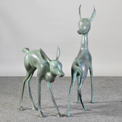 Lot 547 - A verdigris cast metal model of a deer, 66cm...