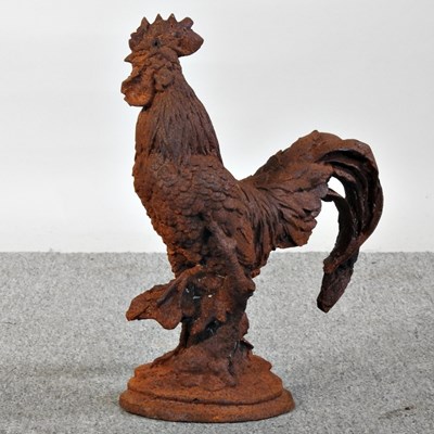 Lot 301 - A rusted metal model of a cockerel, 42cm high