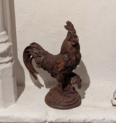 Lot 417 - A rusted iron model of a cockerel, h.43cm