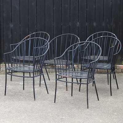 Lot 381 - A set of six black painted metal garden chairs