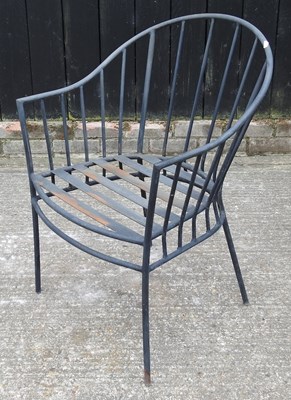 Lot 381 - A set of six black painted metal garden chairs