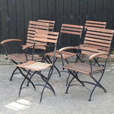 Lot 344 - A set of six slatted folding garden chairs