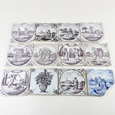 Lot 346 - A collection of 18th century Delft tiles,...