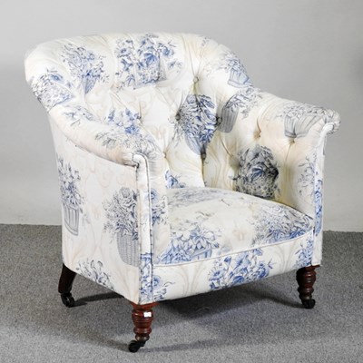 Lot 30 - A Victorian blue and white floral upholstered...