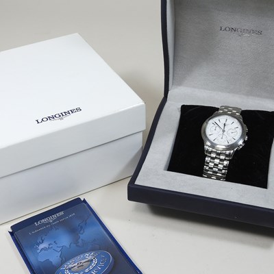 Lot 41 - A modern Longines automatic steel cased chronograph wristwatch