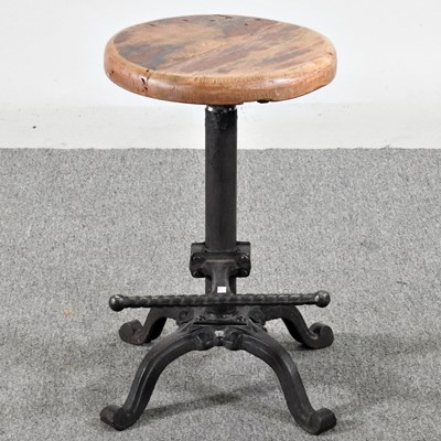 Lot 331 - A machinist's stool, with a circular wooden...