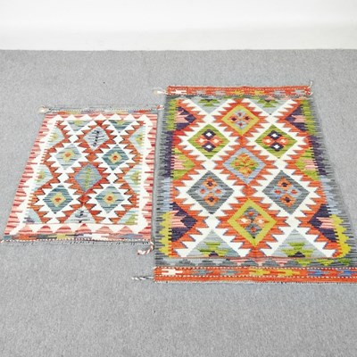 Lot 555 - A Persian kilim, with coloured diamonds, 123 x...