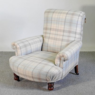 Lot 250 - An Edwardian check upholstered armchair, on...