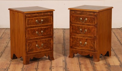 Lot 336 - A pair of burr walnut bedside chests,...