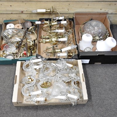 Lot 513 - A collection of crystal wall lights, glass...