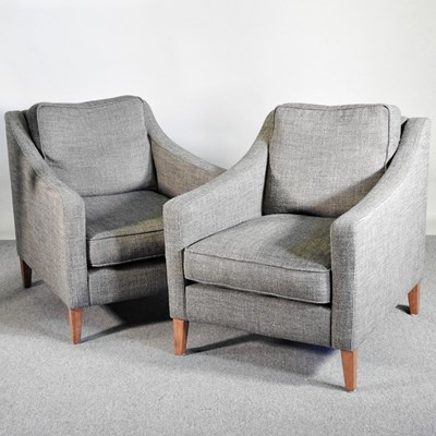 Lot 138 - A pair of modern grey upholstered armchairs,...