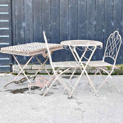 Lot 348 - A metal folding garden table and two chairs,...