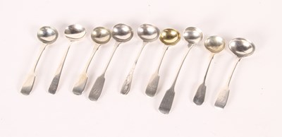 Lot 139 - A collection of nine silver salt spoons, to...