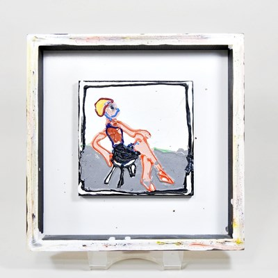 Lot 444 - John Kiki, b1943, lady in a chair, acrylic on...