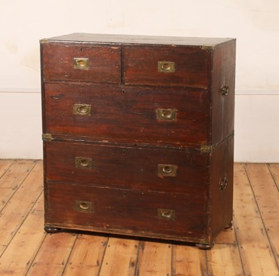 Lot 505 - A stained pine military campaign chest of...