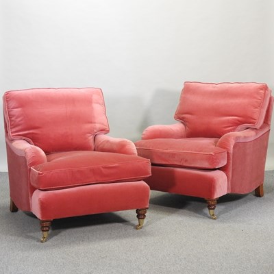 Lot 702 - A pair of good quality modern Howard style red velvet upholstered armchairs
