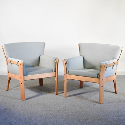 Lot 447 - A pair of Danish grey upholstered armchairs,...