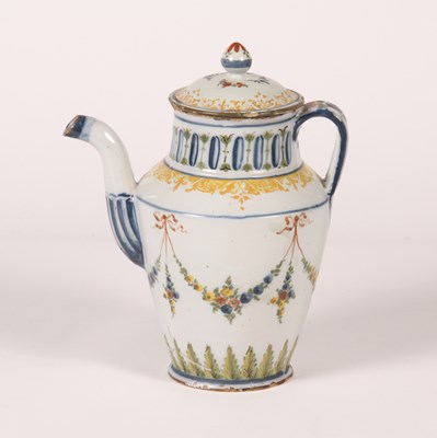 Lot 317 - An Italian tin-glazed earthenware coffee pot,...