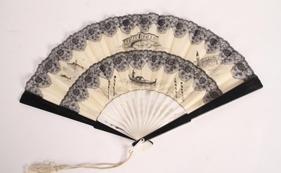 Lot 188 - A mother of pearl, silk and lace hand fan,...