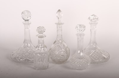 Lot 480 - A collection of five glass decanters,...