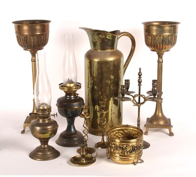 Lot 473 - A collection of brassware, to include oil...