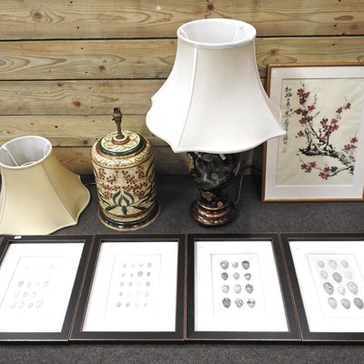Lot 515 - A modern floral pottery table lamp and shade