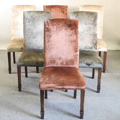Lot 517 - A set of six coloured velvet upholstered high back dining chairs