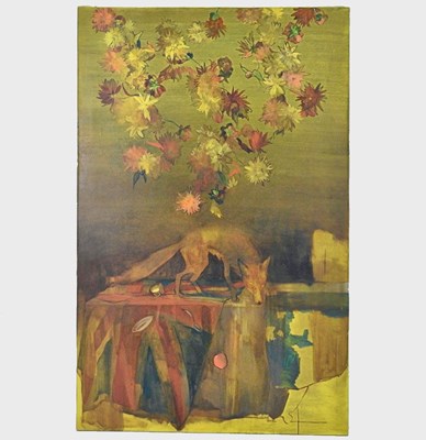 Lot 22 - Rachel Levitas, b1964, Fox with Dahlias,...