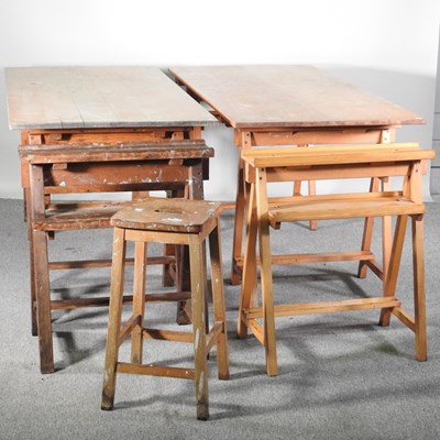 Lot 403 - A pair of school trestle tables, each 167cm...