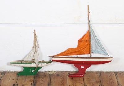 Lot 373 - A vintage painted wooden pond yacht, h.75cm, l....