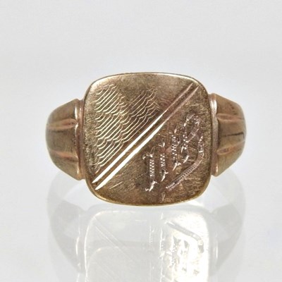 Lot 46 - A 9 carat gold signet ring, engraved with...