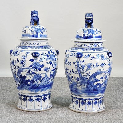 Lot 161 - A pair of large Chinese porcelain blue and...