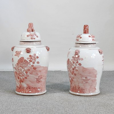 Lot 245 - A pair of large Chinese porcelain vases and...