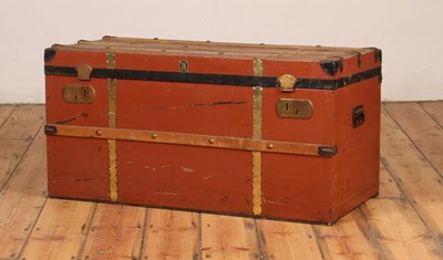 Lot 339 - A vintage red painted metal travelling...