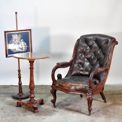 Lot 401 - A Victorian upholstered armchair, together...