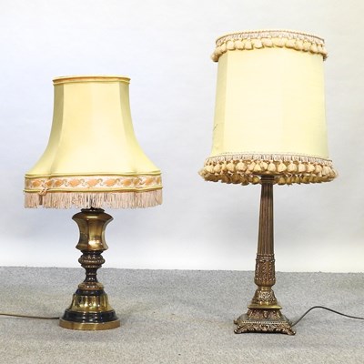 Lot 509 - A brass table lamp and shade