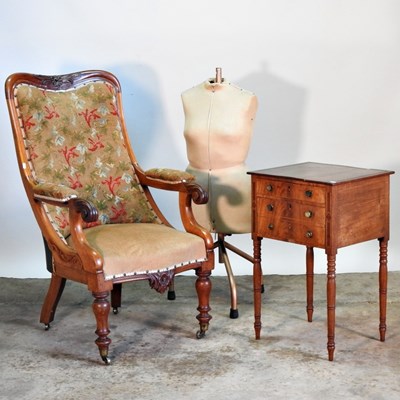 Lot 382 - A Victorian upholstered armchair, together...