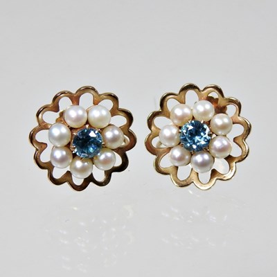 Lot 50 - A pair of 9 carat gold, cultured pearl cluster...