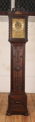 Lot 255 - An oak cased longcase clock, the brass 9"...