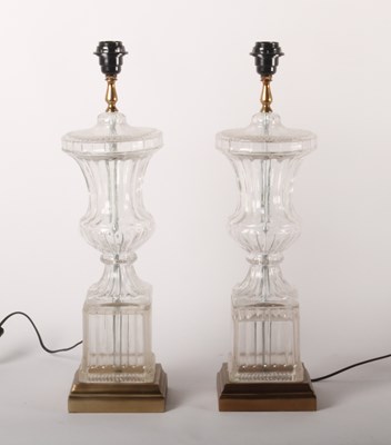 Lot 307 - A pair of glass table lamps, each in the form...