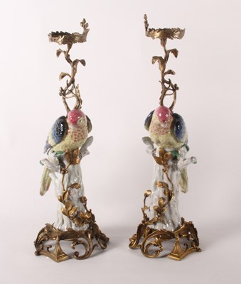 Lot 158 - A pair of large gilt metal and porcelain table...